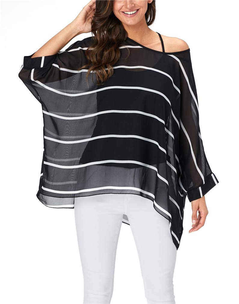 Vanbuy Striped Tropical Shirts Boho Tops Blouses for Women Plus Size Beach Wear Floral Chiffon Blouse Kimono Tops 4331 - Image 1